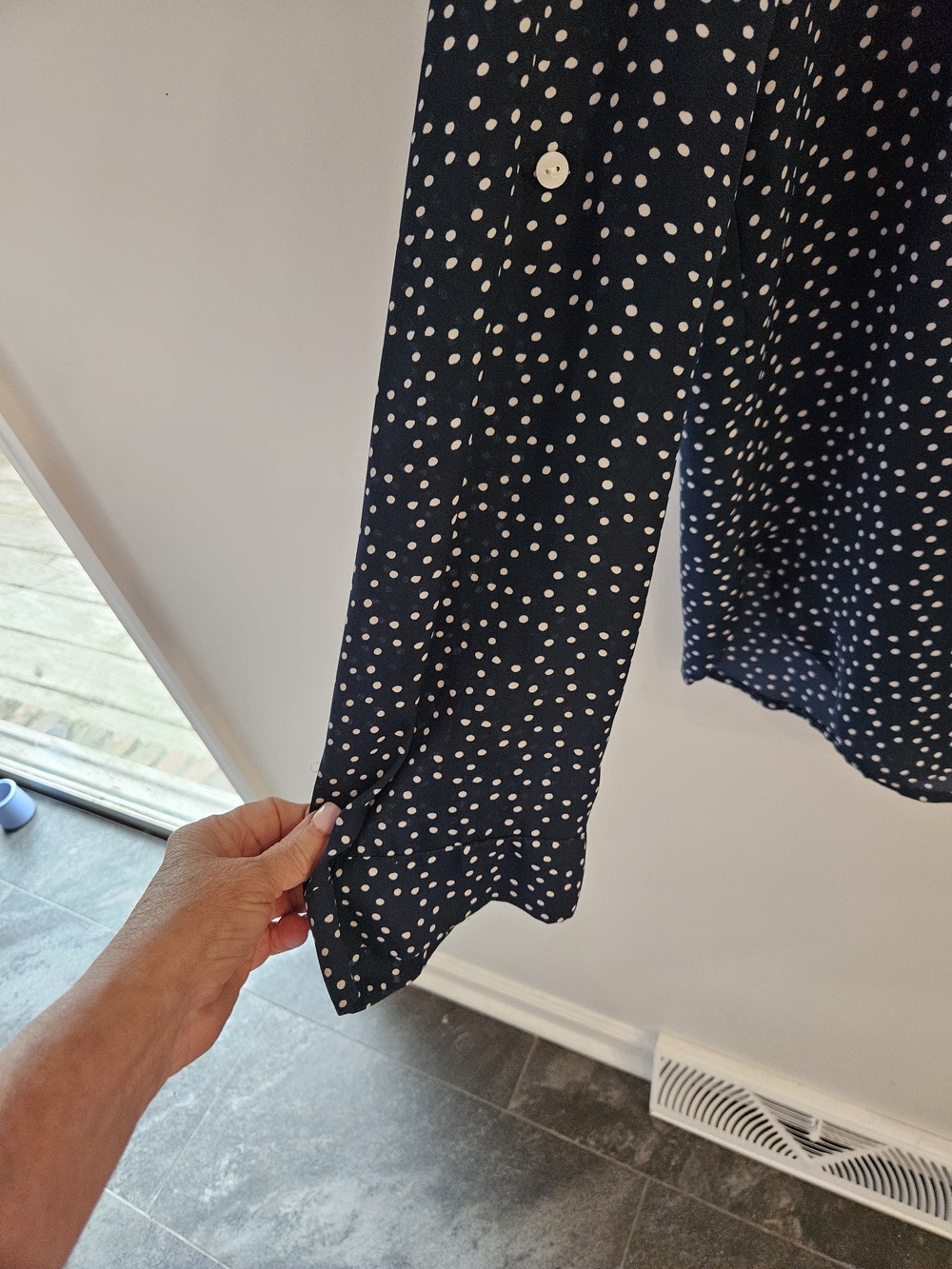 Women’s Navy Blue Polka Dot Long Sleeve Blouse - Picture 3 of 5